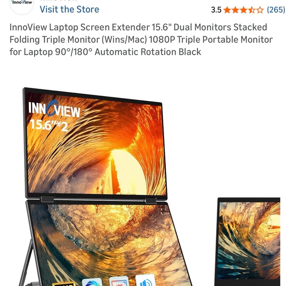 Black Laptop Screen Extender 15.6" Dual Monitors